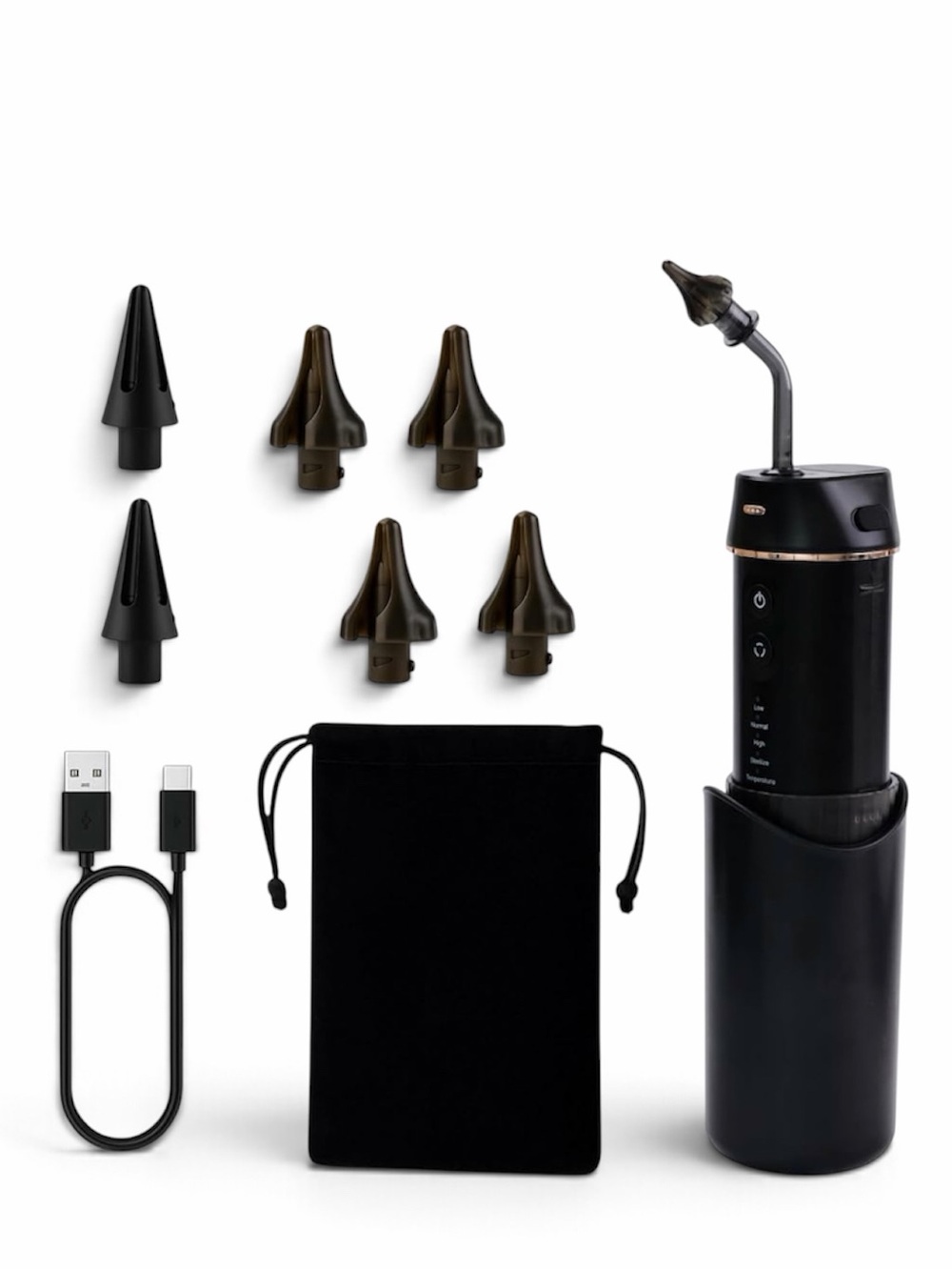 Electric Ear Cleaning Tool Black Rechargeable Water Rinse Device with Tips OW